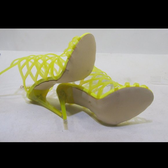 SHEIKH 6 STRAPPY LEMON YELLOW TRANSPARENT CAGE HEELS some flaws - Picture 4 of 6
